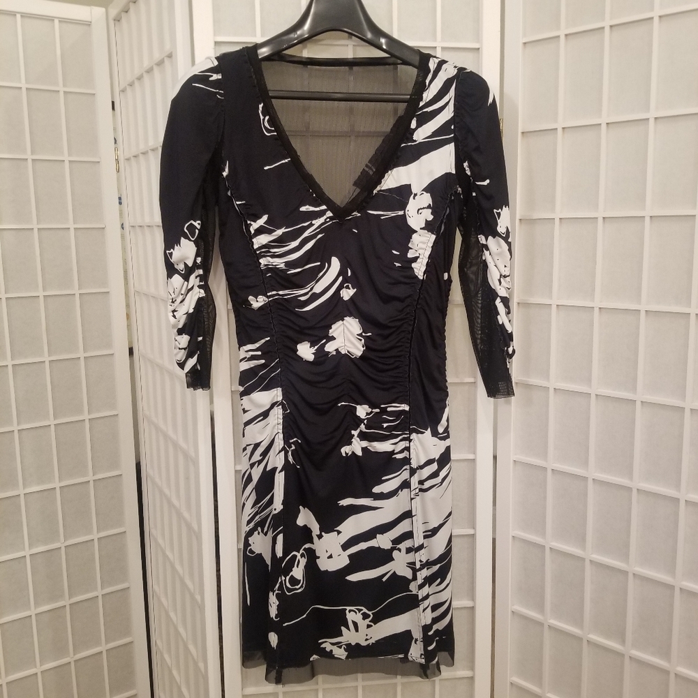 Alberto Makali Black & White abstract print dress, sz 6